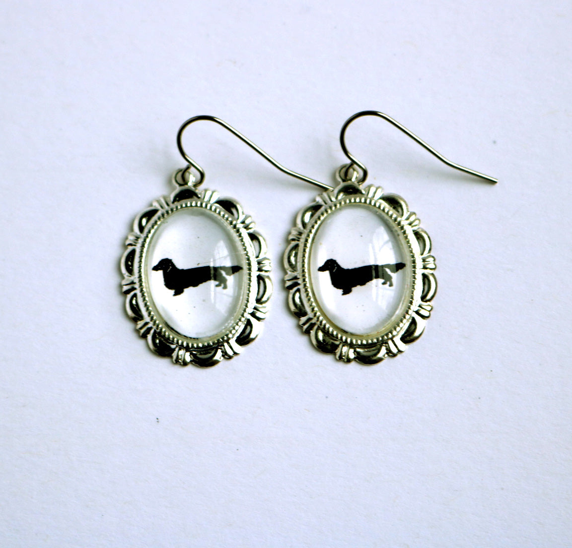 Long Haired Dachshund Dog Earrings Cameo Pierced Handmade Gifts