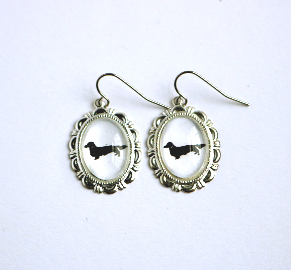 Long Haired Dachshund Dog Earrings Cameo Pierced Handmade Gifts