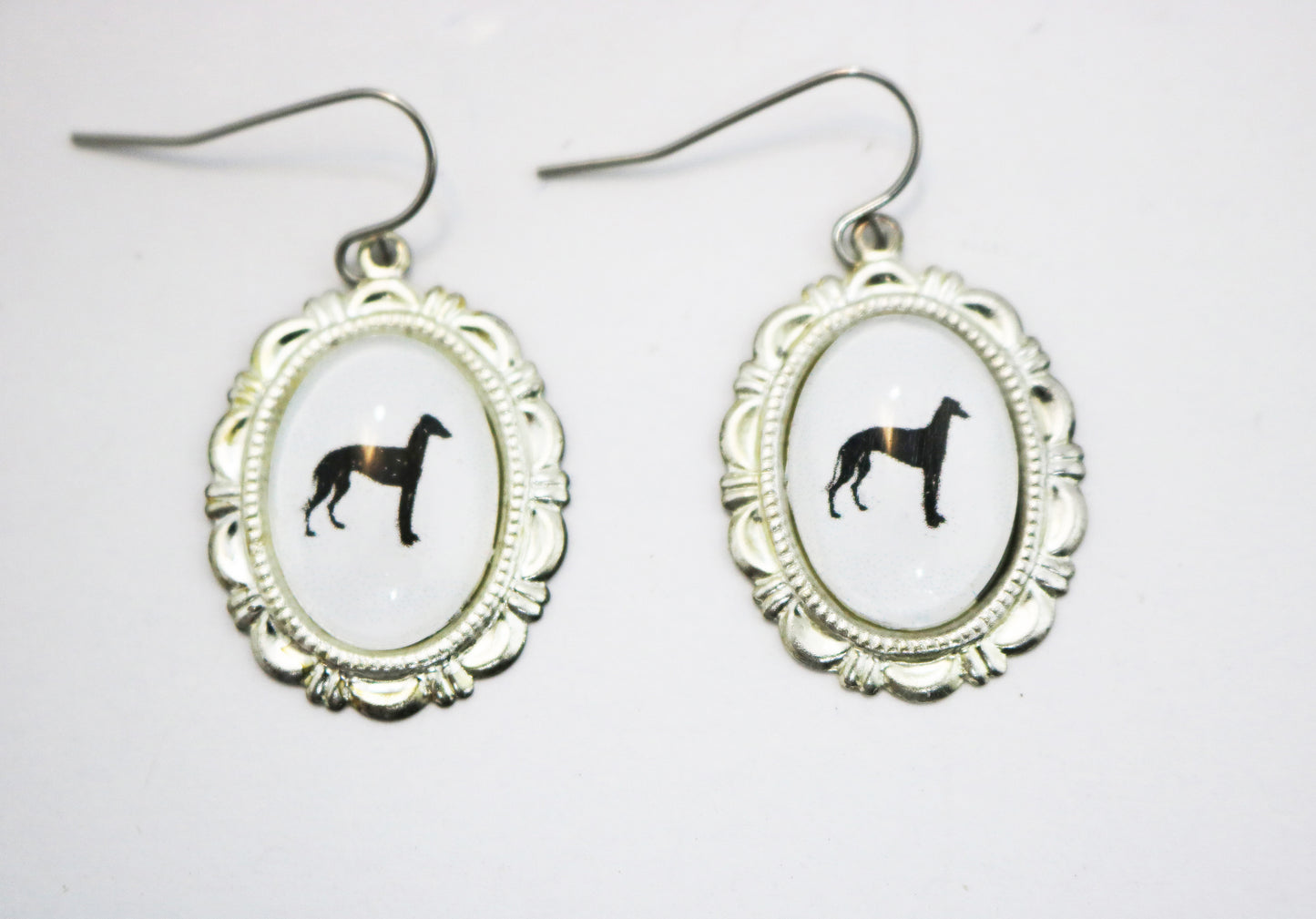 Greyhound Dog Earrings Cameo Pierced Handmade Gifts