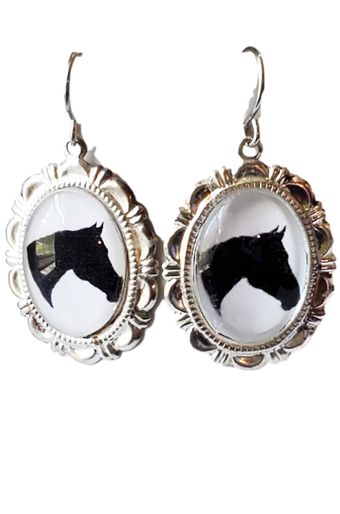 Horse Head Earrings Cameo Pierced Handmade Gifts