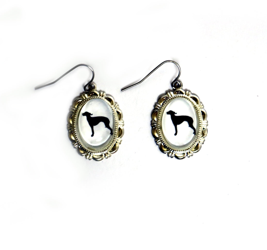 Italian Greyhound Dog Earrings Cameo Pierced Handmade Gifts