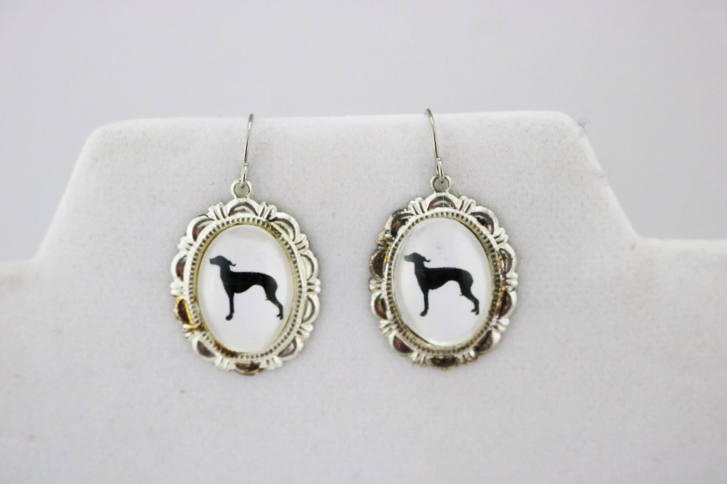 Italian Greyhound Dog Earrings Cameo Pierced Handmade Gifts