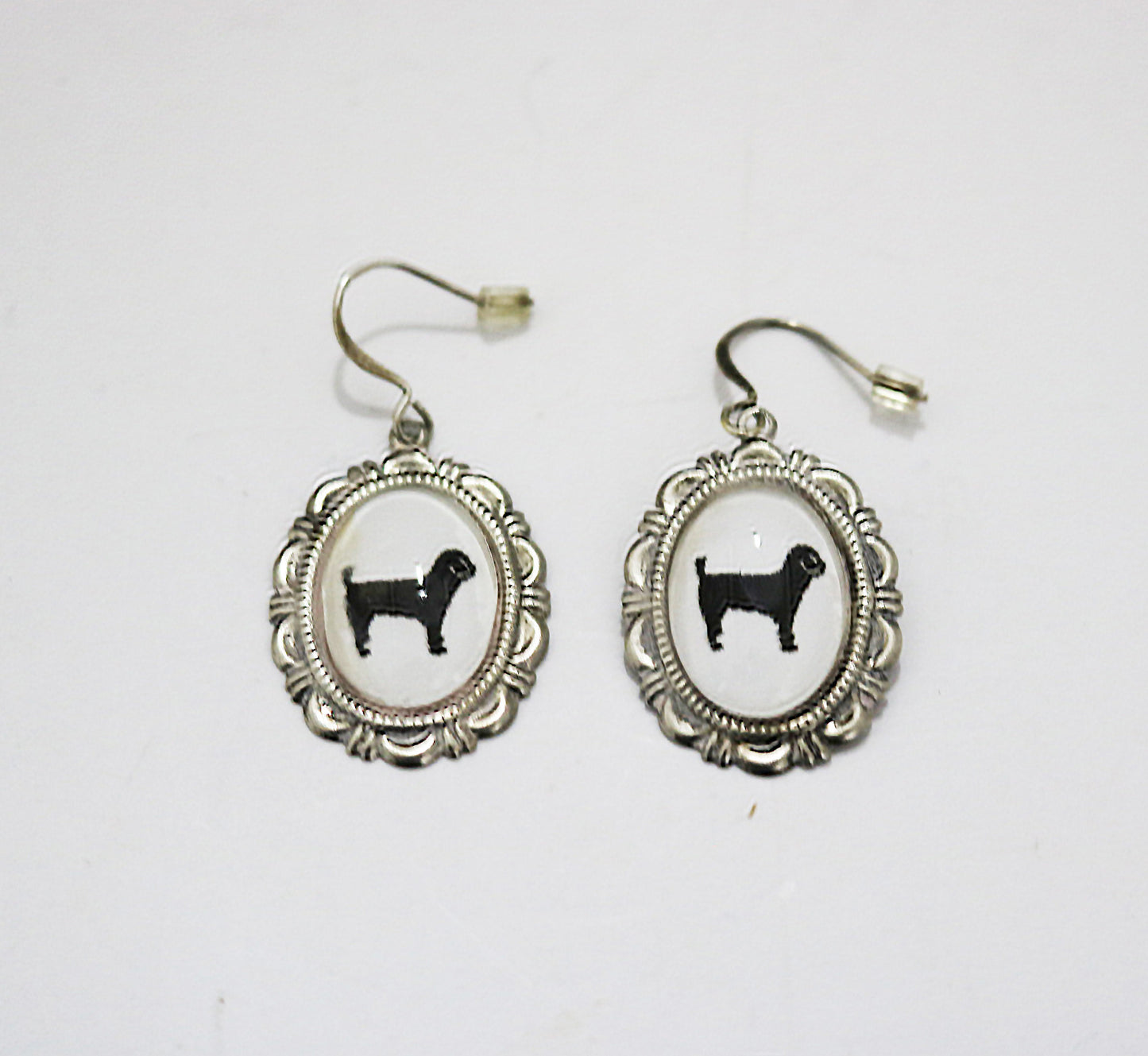 Miniature Poodle Dog Earrings Cameo Pierced Handmade Gifts