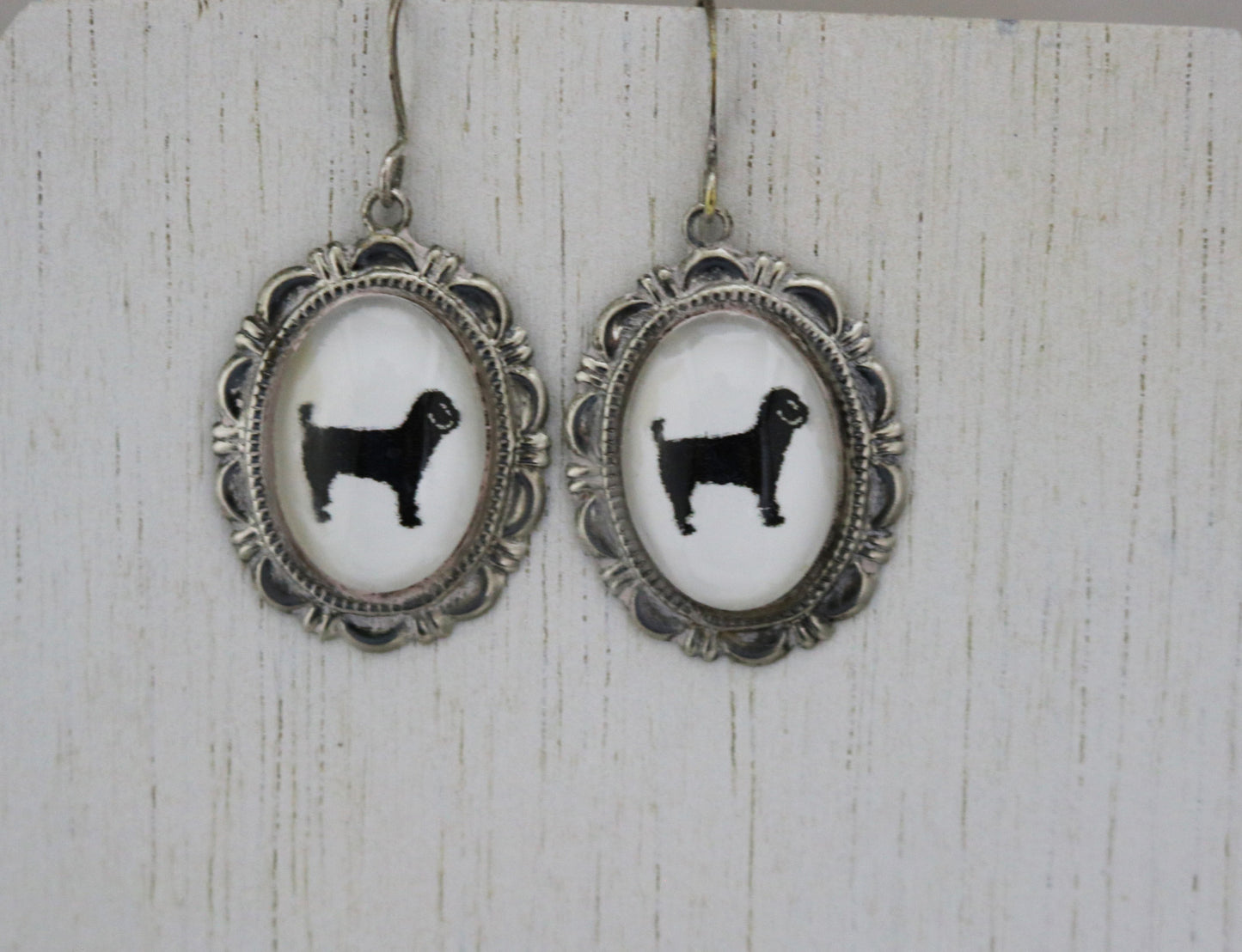 Miniature Poodle Dog Earrings Cameo Pierced Handmade Gifts
