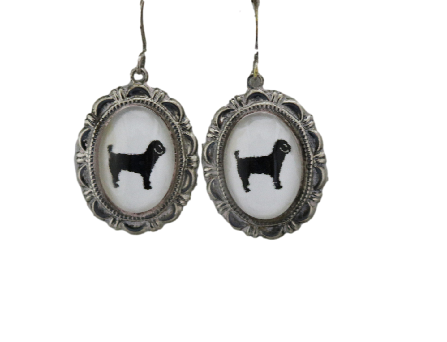 Miniature Poodle Dog Earrings Cameo Pierced Handmade Gifts
