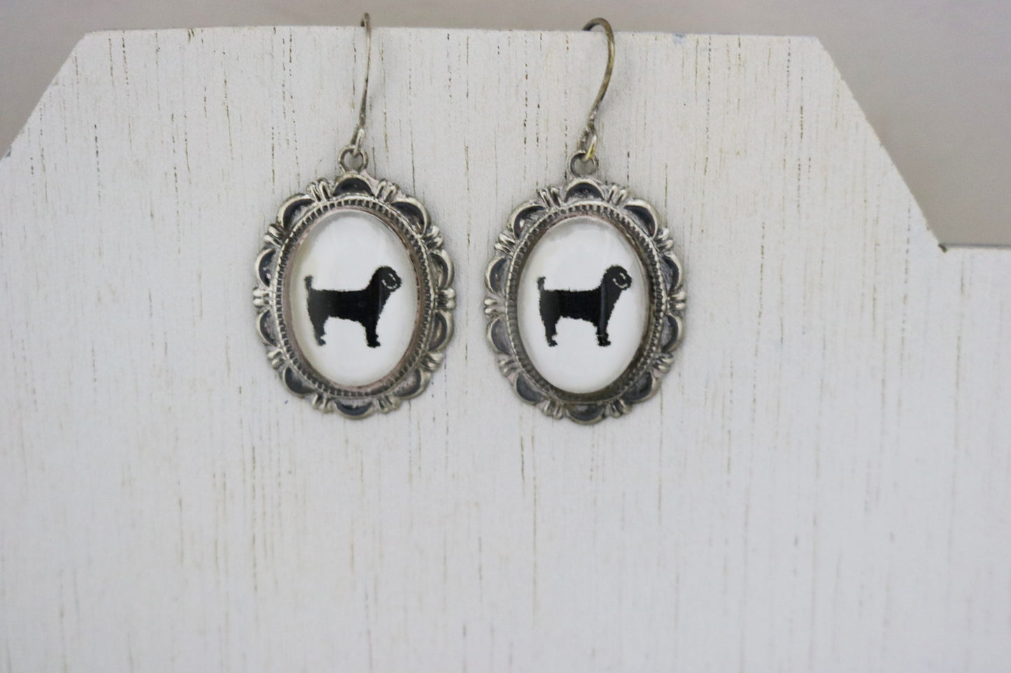 Miniature Poodle Dog Earrings Cameo Pierced Handmade Gifts