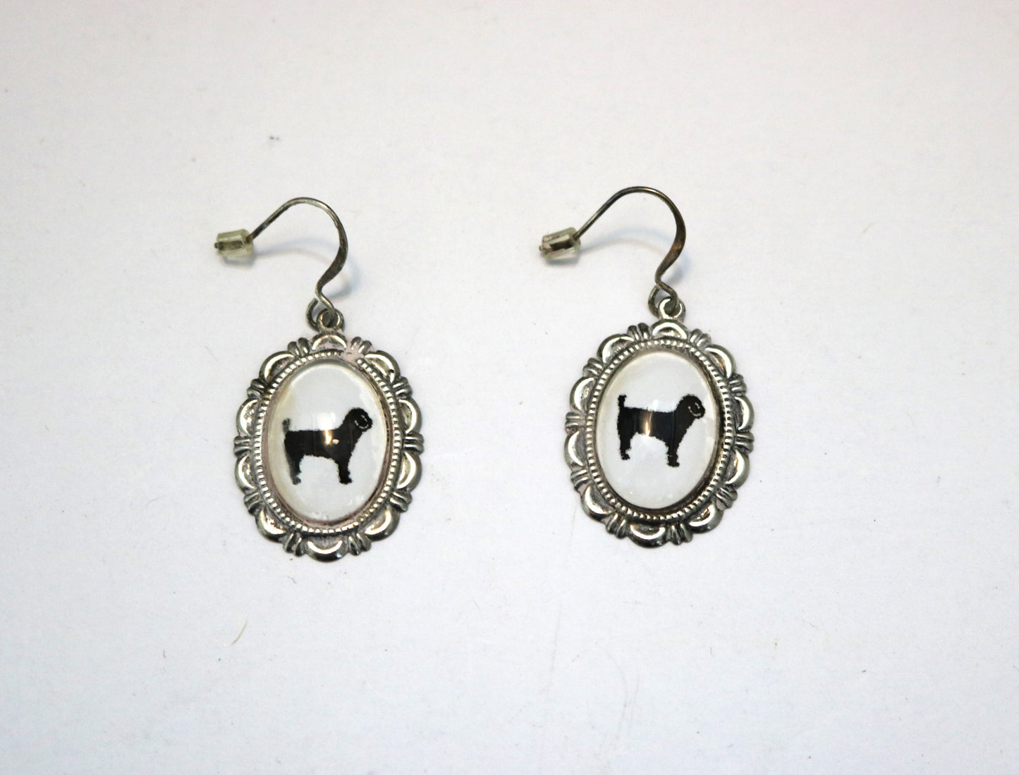 Miniature Poodle Dog Earrings Cameo Pierced Handmade Gifts