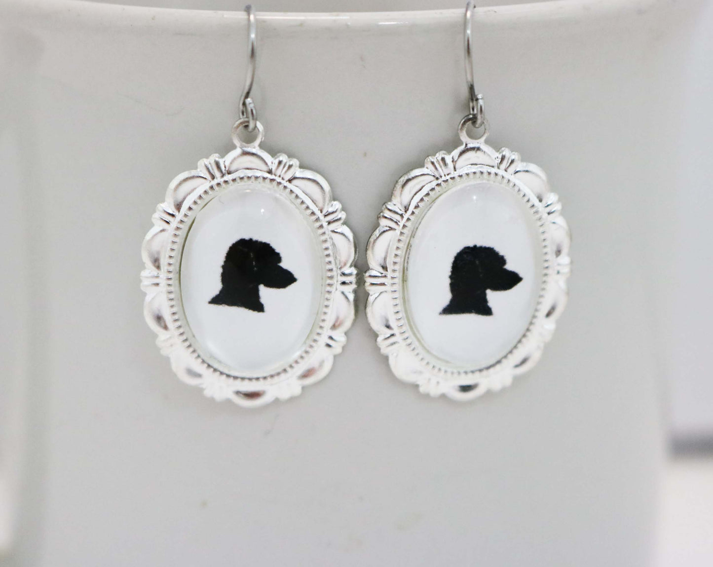 Poodle Head Dog Earrings Cameo Pierced Handmade Gifts