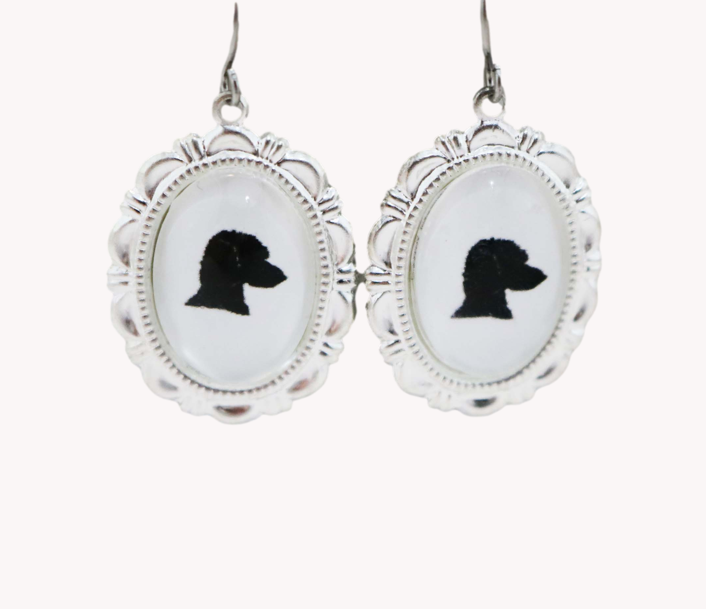 Poodle Head Dog Earrings Cameo Pierced Handmade Gifts