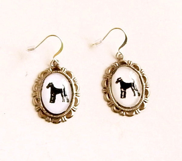 Airdale Terrier Dog Earrings Cameo Pierced Handmade Gifts
