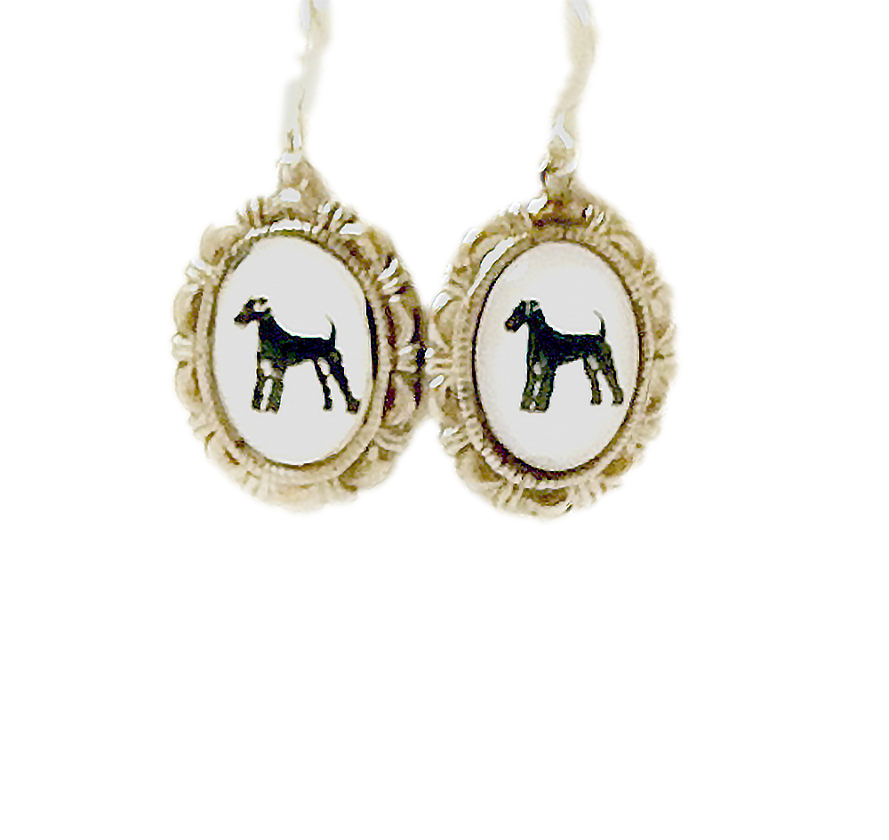 Airdale Terrier Dog Earrings Cameo Pierced Handmade Gifts