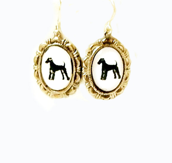 Airdale Terrier Dog Earrings Cameo Pierced Handmade Gifts