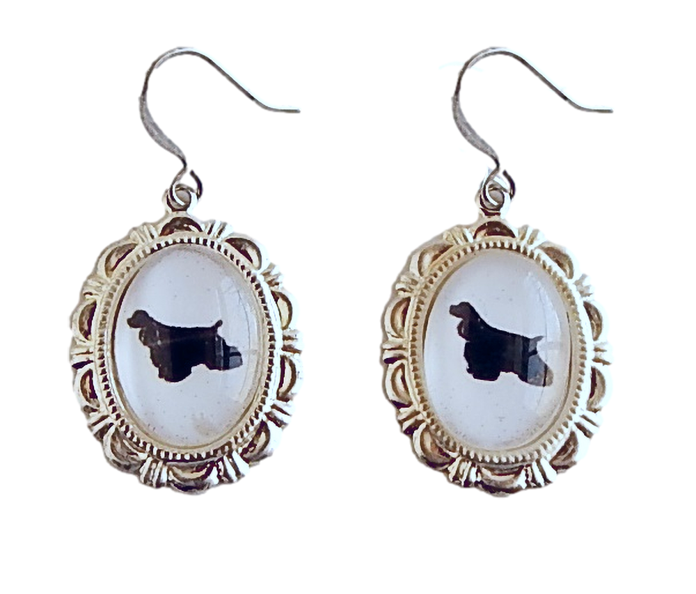 Cocker Spaniel Dog Earrings Cameo Pierced Handmade Gifts