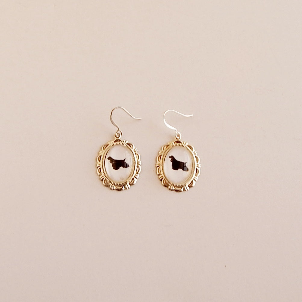 Cocker Spaniel Dog Earrings Cameo Pierced Handmade Gifts