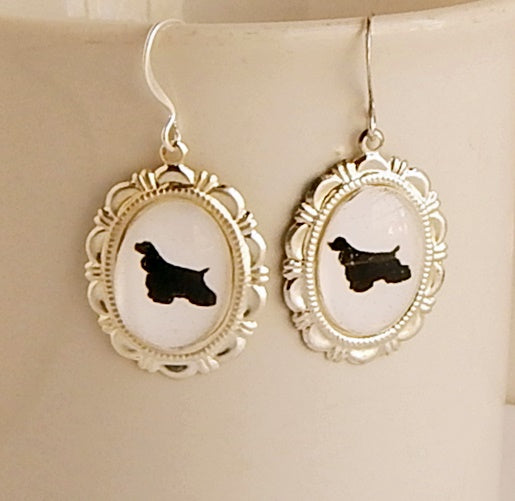 Cocker Spaniel Dog Earrings Cameo Pierced Handmade Gifts