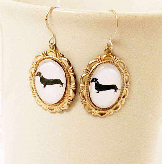 Dachshund Dog Earrings Cameo Pierced Handmade Gifts