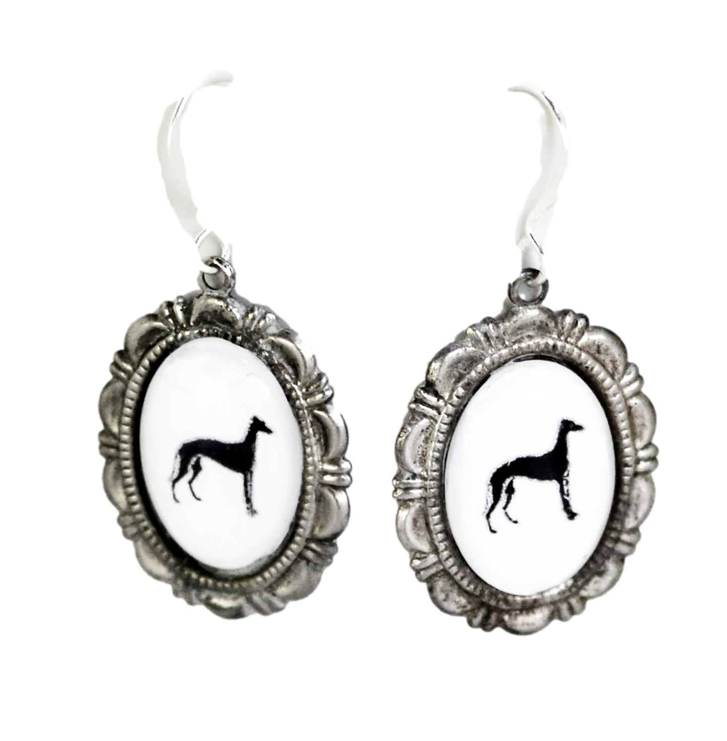 Greyhound Dog Earrings Cameo Pierced Handmade Gifts
