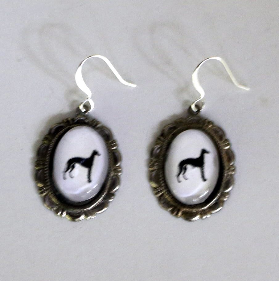 Greyhound Dog Earrings Cameo Pierced Handmade Gifts