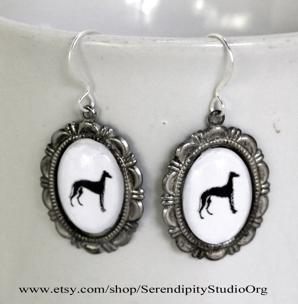 Greyhound Dog Earrings Cameo Pierced Handmade Gifts
