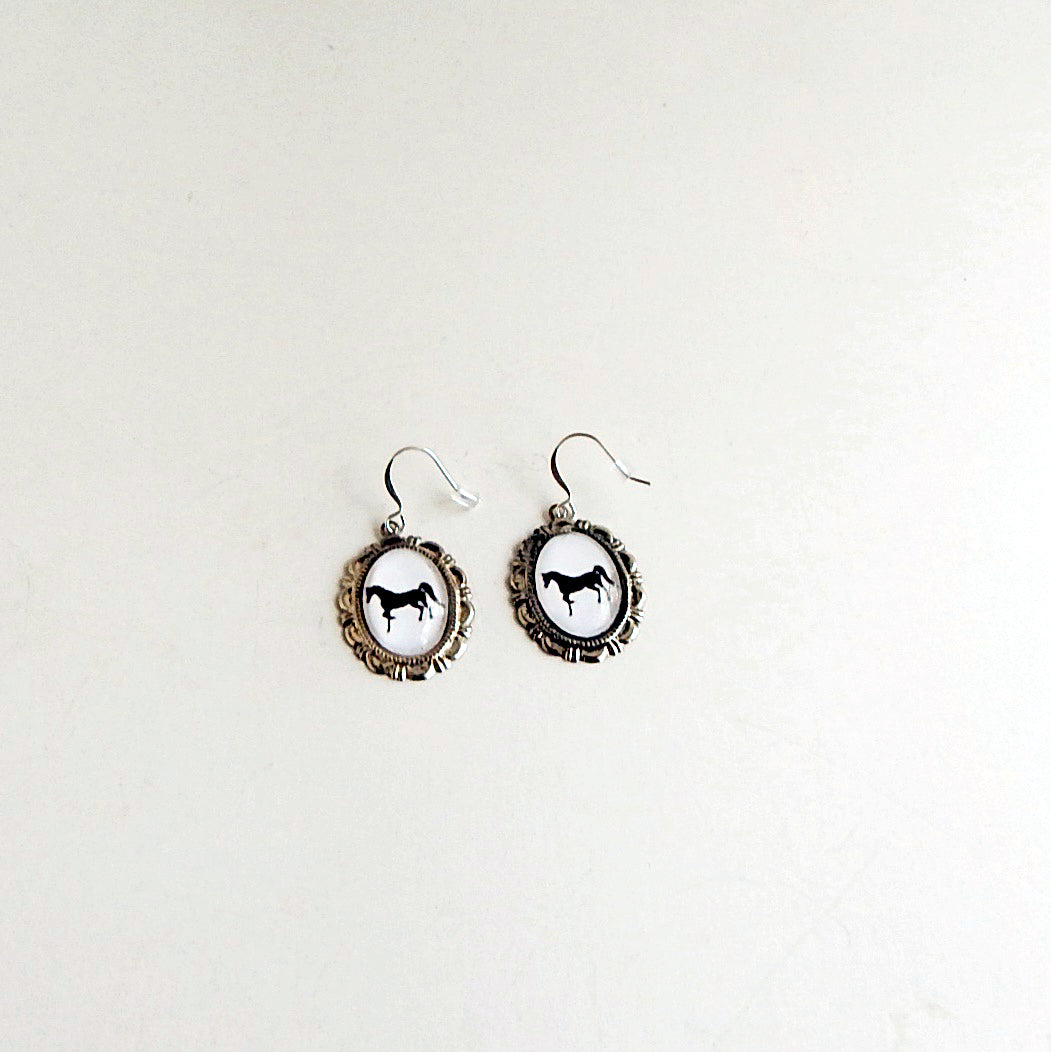 Prancing Horse Earrings Cameo Pierced Handmade Gifts