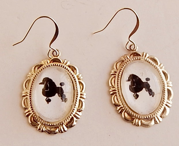 Standard Poodle Dog Earrings Cameo Pierced Handmade Gifts