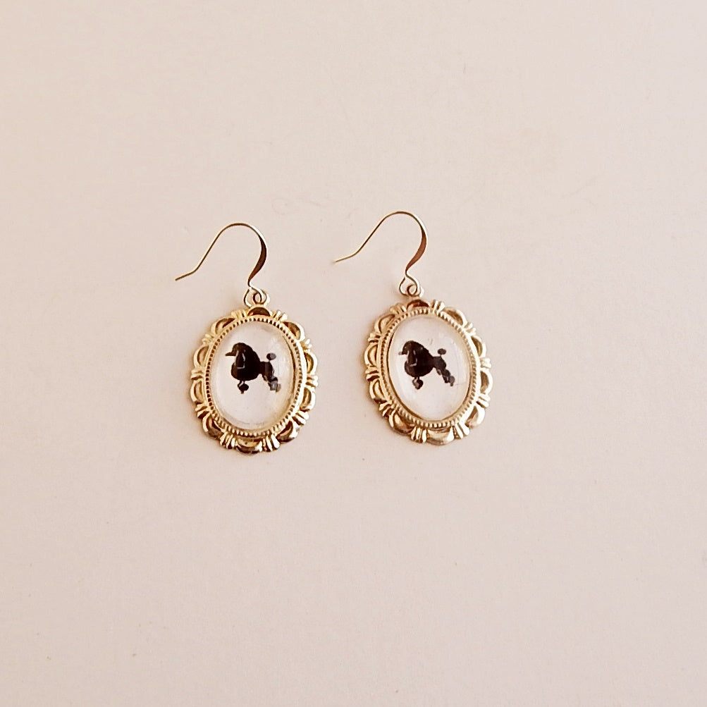 Standard Poodle Dog Earrings Cameo Pierced Handmade Gifts