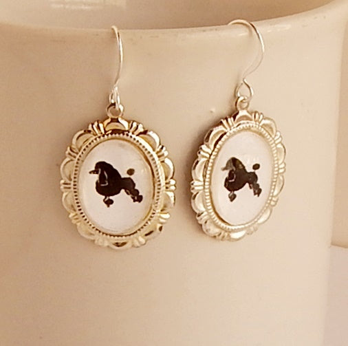 Standard Poodle Dog Earrings Cameo Pierced Handmade Gifts