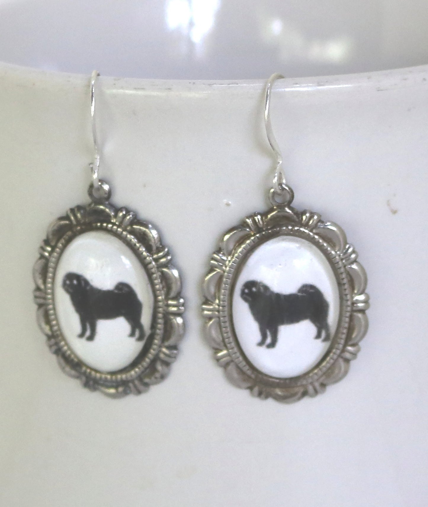 Pug Dog Earrings Cameo Pierced Handmade Gifts