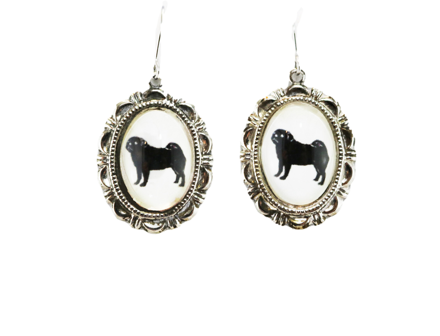 Pug Dog Earrings Cameo Pierced Handmade Gifts
