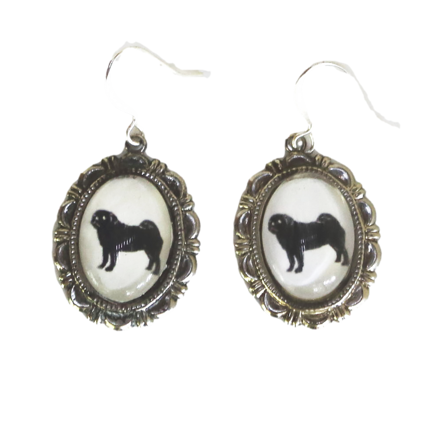 Pug Dog Earrings Cameo Pierced Handmade Gifts