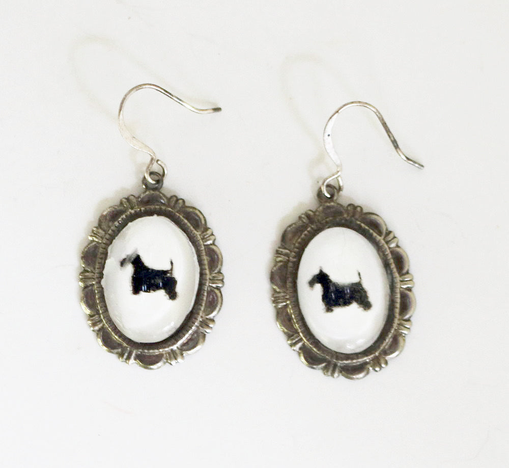 Scottie Dog Earrings Cameo Pierced Handmade Gifts