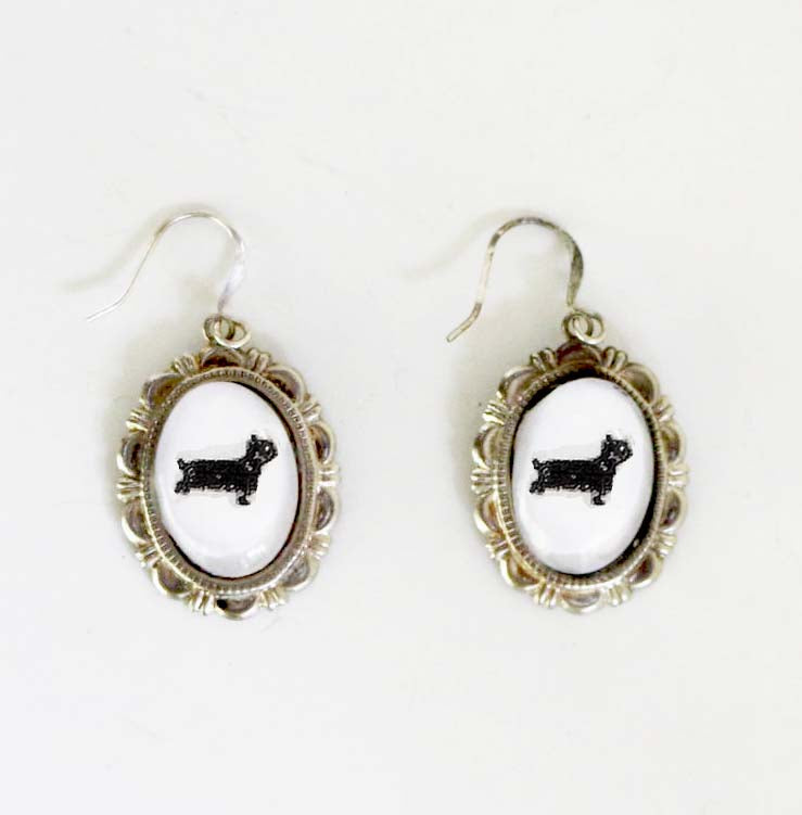 Yorkie Dog Earrings Cameo Pierced Handmade Gifts