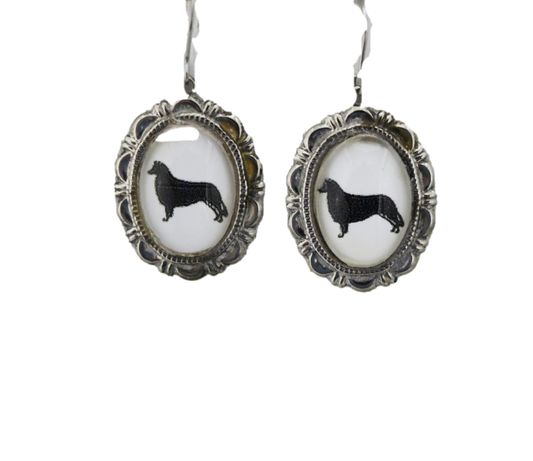 Border Collie Dog Earrings Cameo Pierced Handmade Gifts