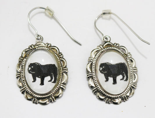 Bulldog Dog Earrings Cameo Pierced Handmade Gifts