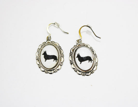 Cardigan Welsh Corgi Dog Earrings Cameo Pierced Handmade Gifts