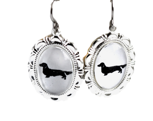 Long Haired Dachshund Dog Earrings Cameo Pierced Handmade Gifts