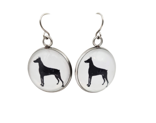 Doberman Pinscher Dog Earrings Cameo Pierced Handmade Gifts