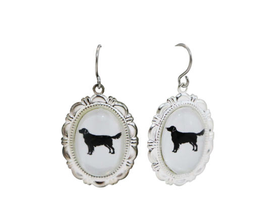 Flat Coated Retriever Dog Earrings Cameo Pierced Handmade Gifts
