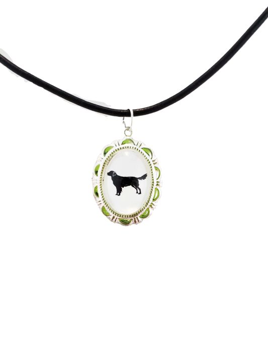 Flat Coated Retriever Dog Cameo Necklace Handmade Gifts