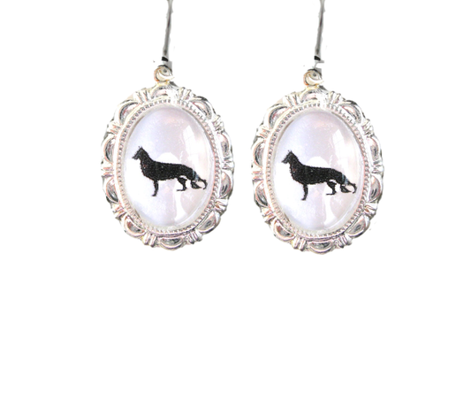 German Shepherd Dog Earrings Cameo Pierced Handmade Gifts