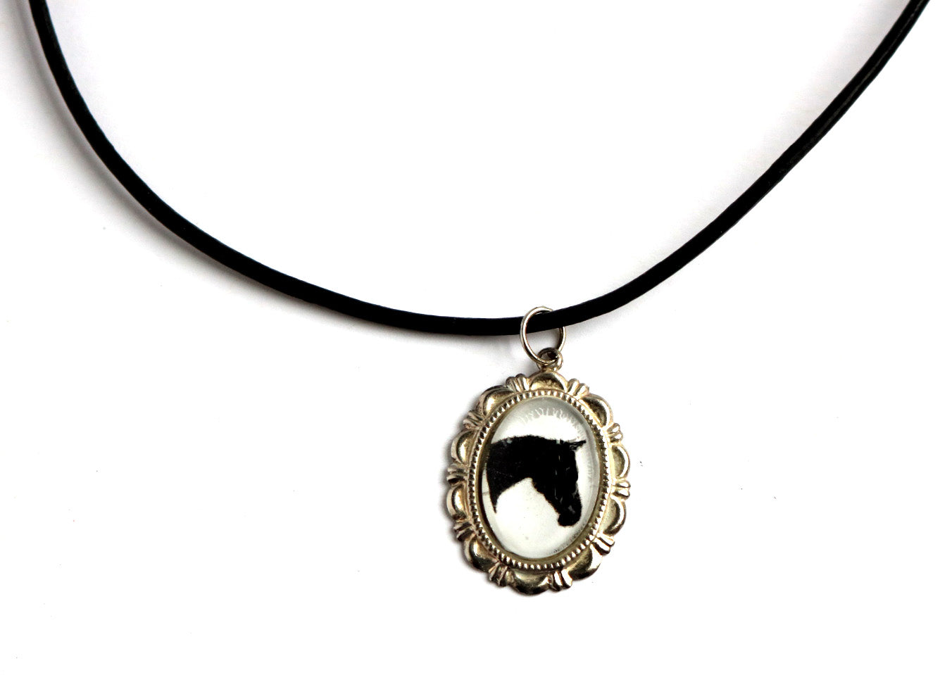 Black Horse Head Cameo Necklace Handmade Gifts