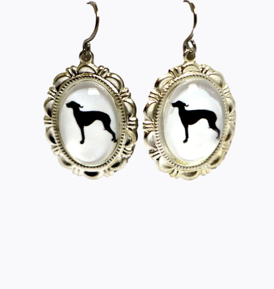 Italian Greyhound Dog Earrings Cameo Pierced Handmade Gifts