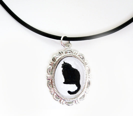 Long Hair Cat Cameo Necklace Handmade Gifts