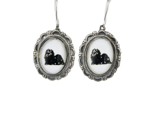 Maltese Dog Earrings Cameo Pierced Handmade Gifts