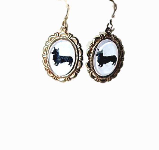 Pembroke Welsh Corgi Dog Earrings Cameo Pierced Handmade Gifts
