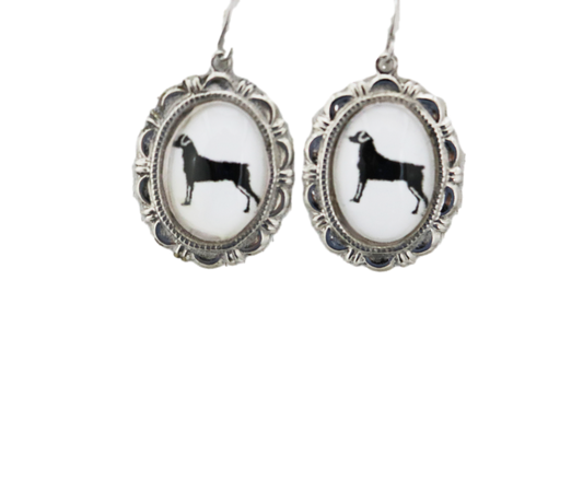 Rottweiler Dog Earrings Cameo Pierced Handmade Gifts