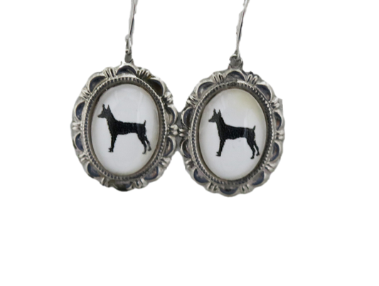 Toy Fox Terrier Dog Earrings Cameo Pierced Handmade Gifts