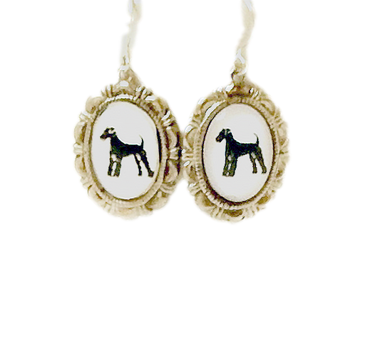 Airdale Terrier Dog Earrings Cameo Pierced Handmade Gifts