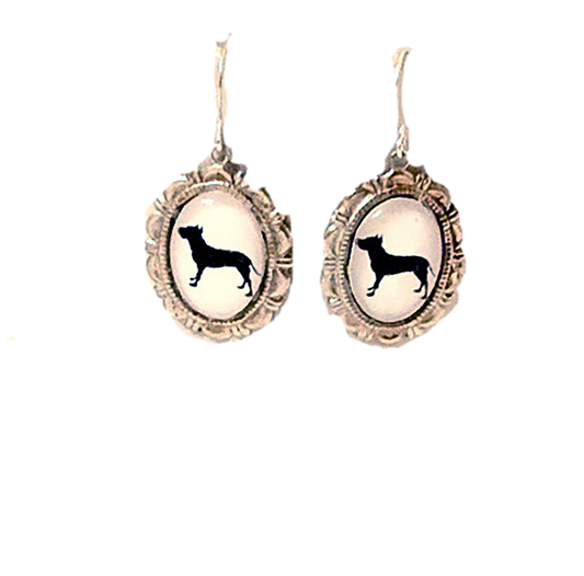 Pit Bull American Staffordshire Terrier Earrings Cameo Handmade