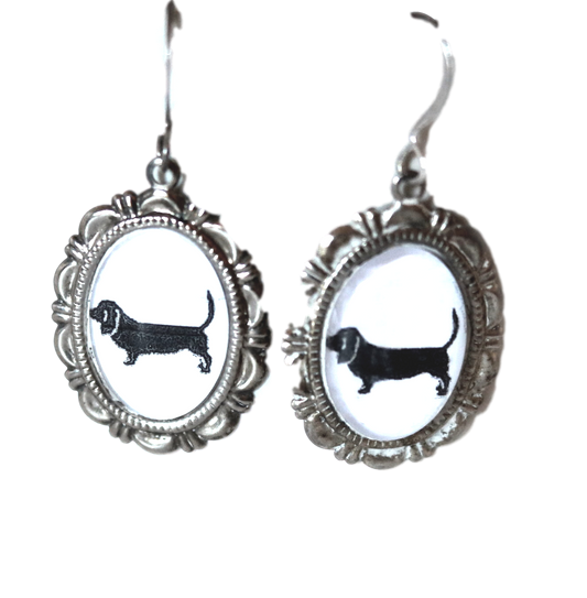 Basset Hound Dog Earrings Cameo Pierced Handmade Gifts